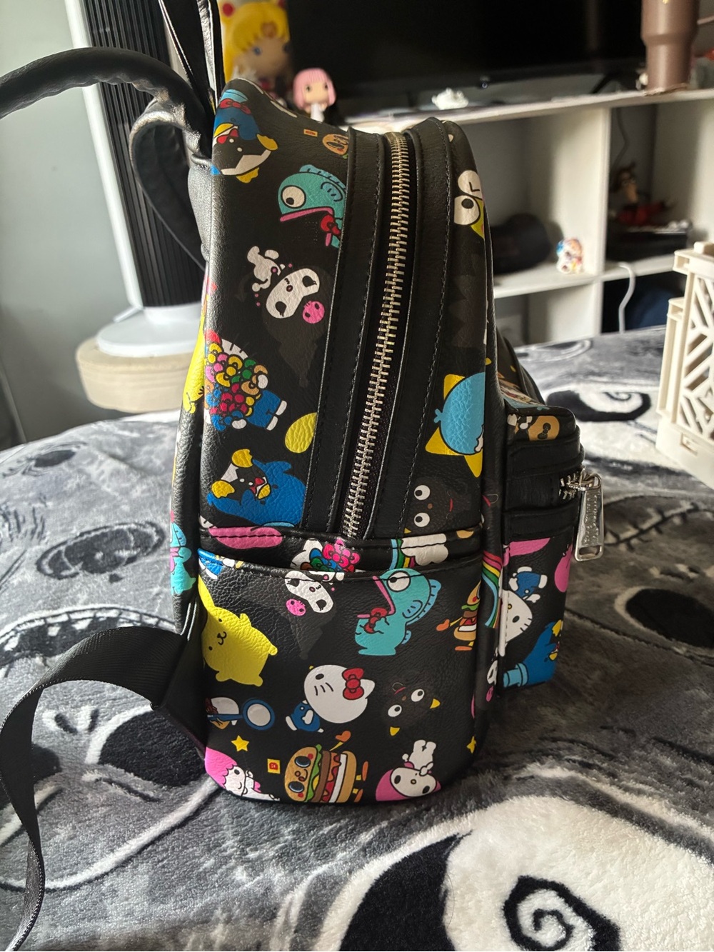 Loungefly Black Sanrio Character Mini Backpack with Multicolor Prints - Picture 2 of 4